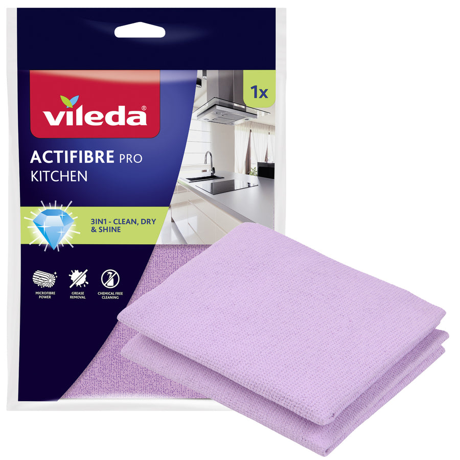 Paño de cocina Vileda Actifibre Pro, de microfibra, con recubrimiento de PVA, lavable hasta 60 °C, 183303, 2 unidades