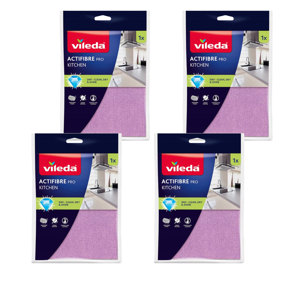 Paño de cocina Vileda Actifibre Pro, de microfibra, con recubrimiento de PVA, lavable hasta 60 °C, 183303, 4 unidades