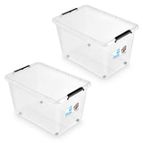 Contenedor Moxom SimpleStore, capacidad de 60 l, transparente, tapa con cierres a presión, con ruedas, sin BPA, 04-0081, 2 unidades