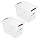 Contenedor Moxom SimpleStore, capacidad de 60 l, transparente, tapa con cierres a presión, con ruedas, sin BPA, 04-0081, 2 unidades