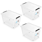 Contenedor Moxom SimpleStore, capacidad de 60 l, transparente, tapa con cierres a presión, con ruedas, sin BPA, 04-0081, 3 unidades