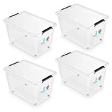 Contenedor Moxom SimpleStore, capacidad de 60 l, transparente, tapa con cierres a presión, con ruedas, sin BPA, 04-0081, 4 unidades