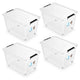 Contenedor Moxom SimpleStore, capacidad de 60 l, transparente, tapa con cierres a presión, con ruedas, sin BPA, 04-0081, 4 unidades