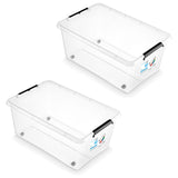 Contenedor Moxom SimpleStore, capacidad de 40 l, transparente, tapa con cierres a presión, con ruedas, sin BPA, 04-0076, 2 unidades