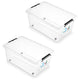Contenedor Moxom SimpleStore, capacidad de 40 l, transparente, tapa con cierres a presión, con ruedas, sin BPA, 04-0076, 2 unidades
