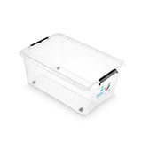 Contenedor Moxom SimpleStore, capacidad de 40 l, transparente, tapa con cierres a presión, con ruedas, sin BPA, 04-0076, 3 unidades