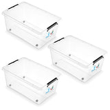 Contenedor Moxom SimpleStore, capacidad de 40 l, transparente, tapa con cierres a presión, con ruedas, sin BPA, 04-0076, 3 unidades