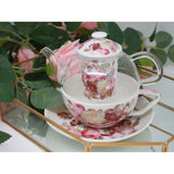 Juego de té «Rosas», taza y tetera (tea for one) Queen Isabell