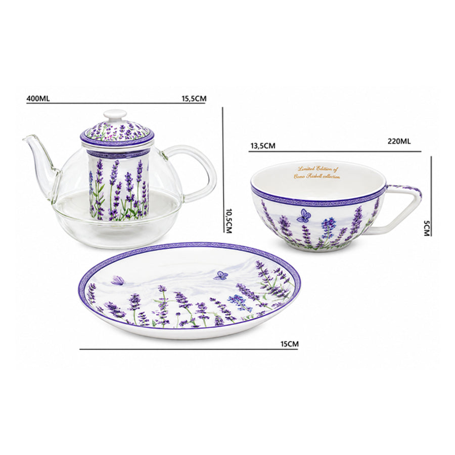 Juego de té «Lavanda», taza y tetera (tea for one) Queen Isabell