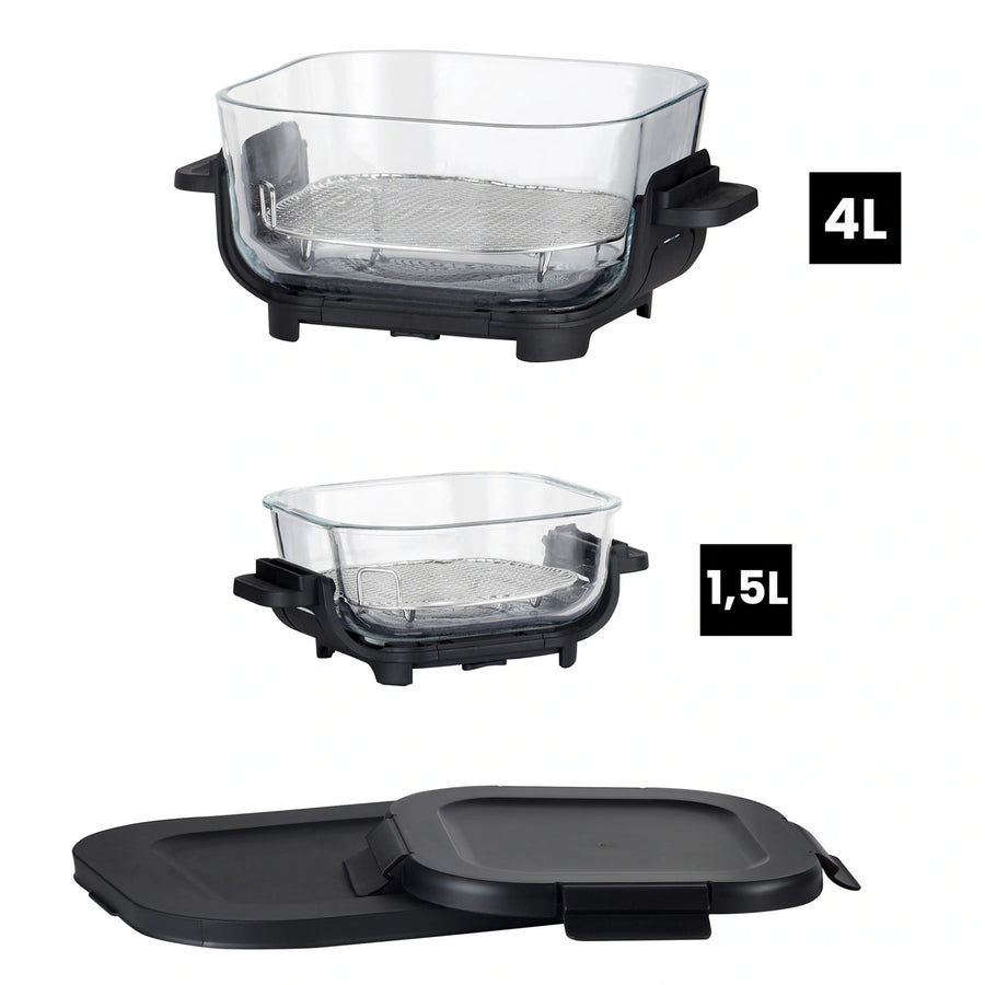 Freidora sin aceite LOVIO PureFry Ultra Crisp LVAF003BK 4 l + 1,5 l, 1550 W, negra, con recipientes de cristal