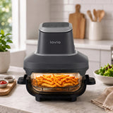 Freidora sin aceite LOVIO PureFry Ultra Crisp LVAF003BK 4 l + 1,5 l, 1550 W, negra, con recipientes de cristal