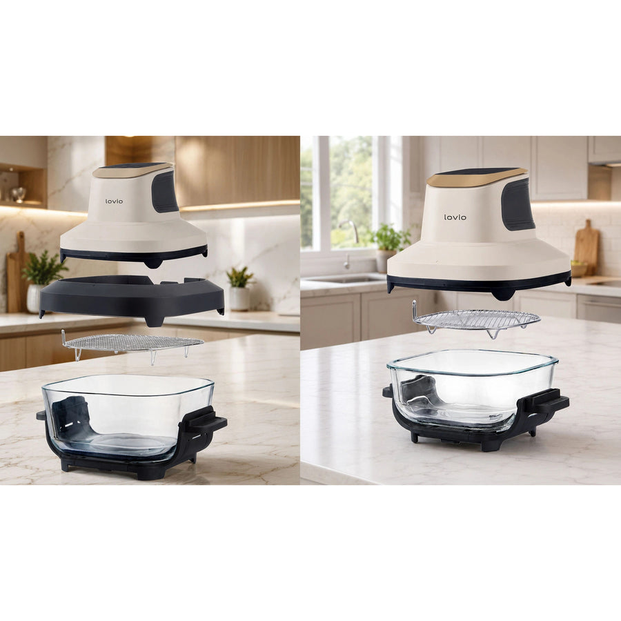 Freidora sin aceite LOVIO PureFry Ultra Crisp LVAF003BE 4 l + 1,5 l, 1550 W, color beige, con recipientes de cristal