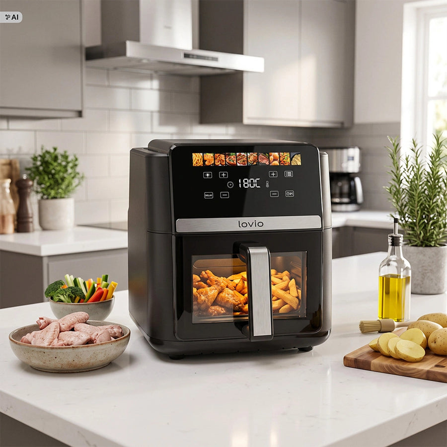 Freidora sin aceite LOVIO DualHeat XXL Ceramic LVAF004BK, 9 l, 2000 W, color negro