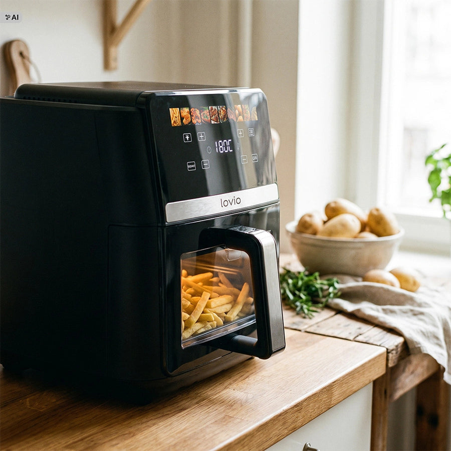 Freidora sin aceite LOVIO DualHeat XXL Ceramic LVAF004BK, 9 l, 2000 W, color negro