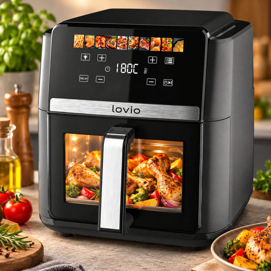 Freidora sin aceite LOVIO DualHeat XXL Ceramic LVAF004BK, 9 l, 2000 W, color negro