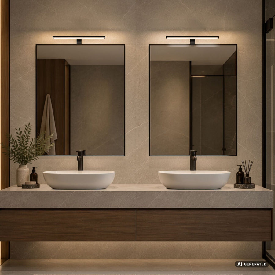 Aplique de baño, Seyra, LED 8 W, 4000 K, 650 lm, L 40 cm, negro, IP44, 75112