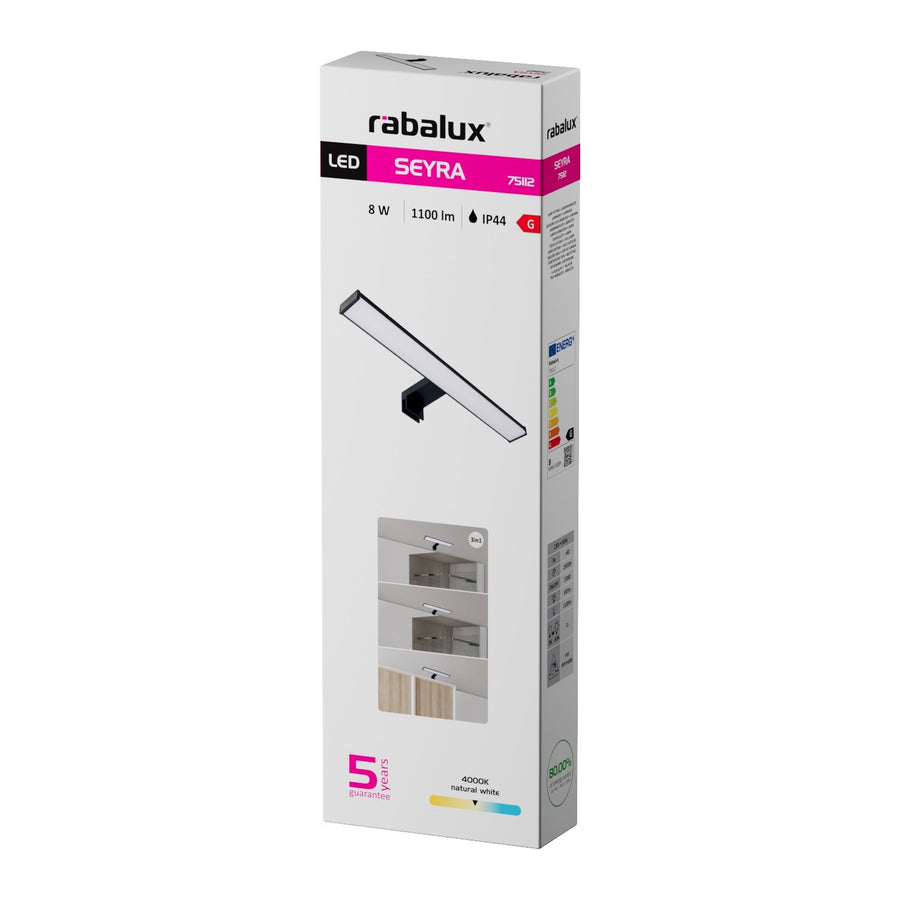 Aplique de baño, Seyra, LED 8 W, 4000 K, 650 lm, L 40 cm, negro, IP44, 75112