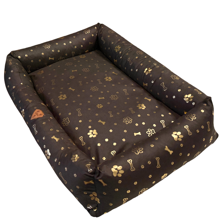 Cama para perro, 100 x 75, impermeable, con huesos dorados, desmontable, Dogs4life