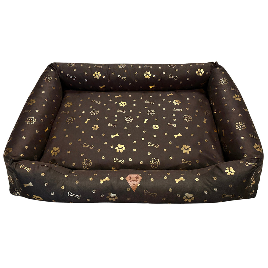 Cama para perro, 100 x 75, impermeable, con huesos dorados, desmontable, Dogs4life