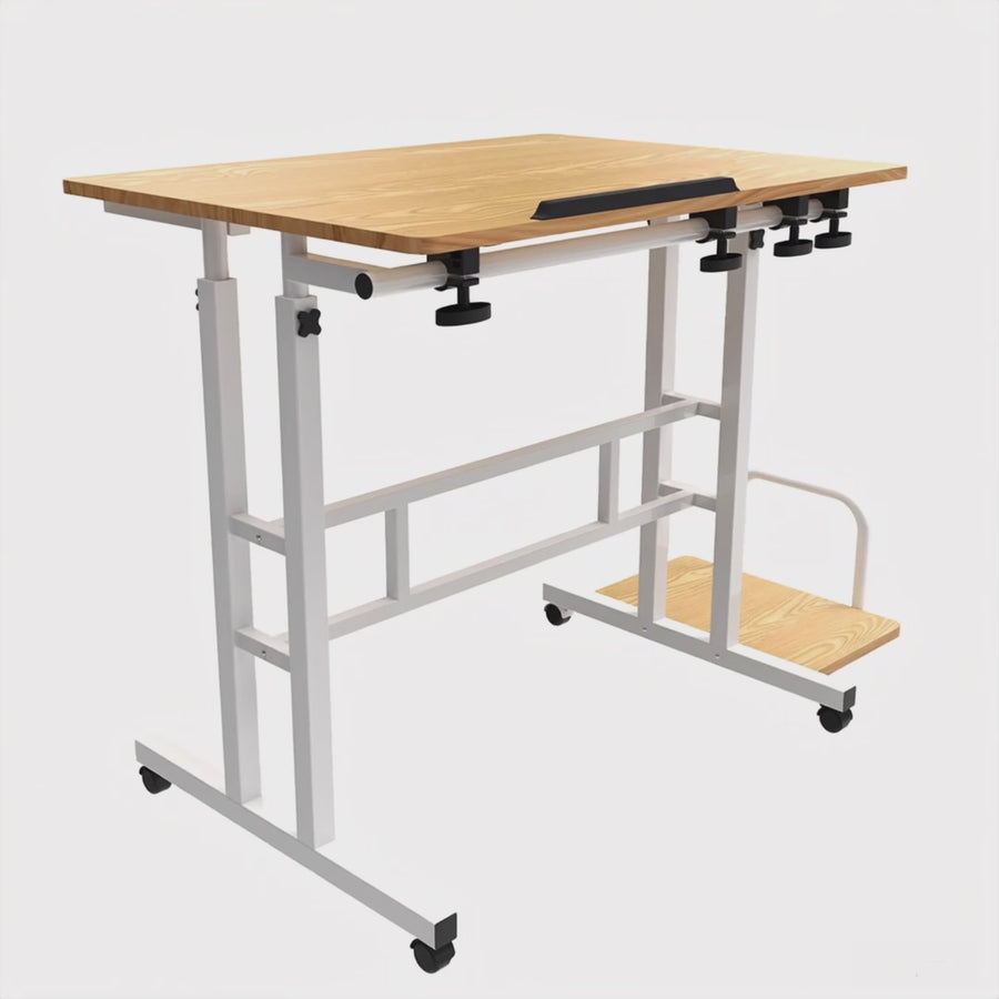 Mesa móvil para portátil Maclean, blanca, tablero 80x60cm, 50kg máx, altura regulable 67-115cm , MC-124 W