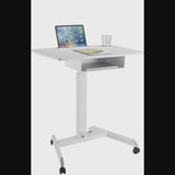 Mesa para laptop ajustável em altura com rodas e gaveta ajustável em altura até um máximo de 113 cm e um máximo de 8 kg (branco)