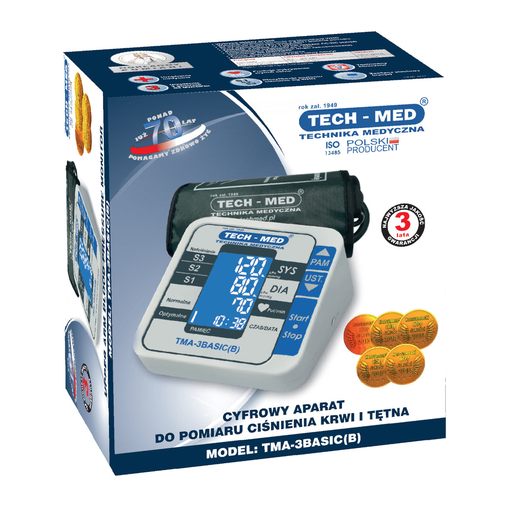 Monitor digital de pressão arterial de braço TECH-MED Dispositivo médico automático ajustável manguito de detecção de arritmia preciso +/- 3 mmHg memória Classificação da OMS