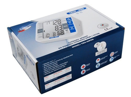 Monitor digital de pressão arterial de braço TECH-MED Dispositivo médico automático ajustável manguito de detecção de arritmia preciso +/- 3 mmHg memória Classificação da OMS