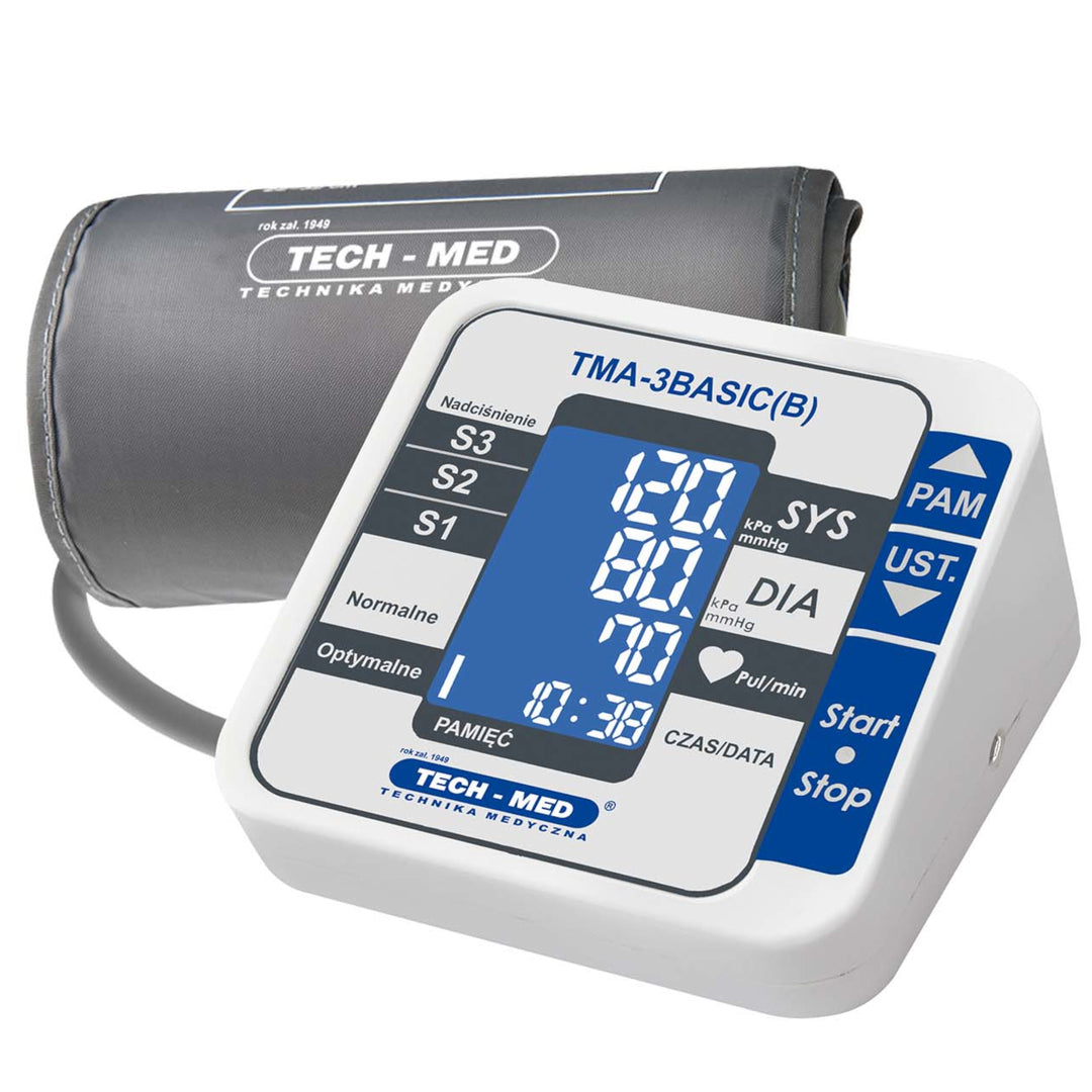 Monitor digital de pressão arterial de braço TECH-MED Dispositivo médico automático ajustável manguito de detecção de arritmia preciso +/- 3 mmHg memória Classificação da OMS