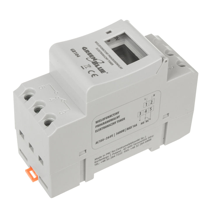 Programador eléctrico digital diario semanal tipo carril DIN 16A 250V GreenBlue GB100