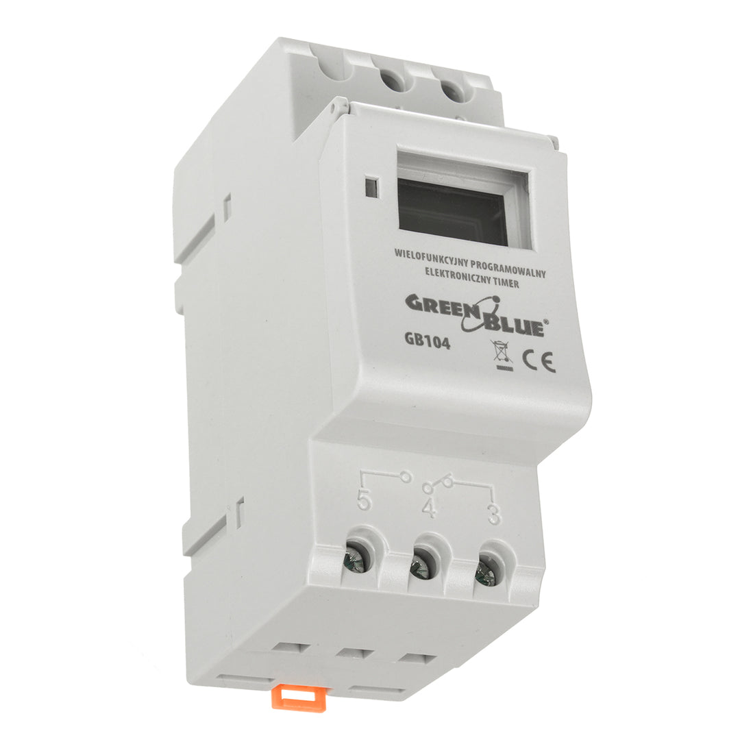 Programador eléctrico digital diario semanal tipo carril DIN 16A 250V GreenBlue GB100