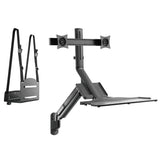 Maclean MC-633 Estación de trabajo de pie y sentado 3 en 1: soporte de pared para monitor de 2 vías con estante para teclado y soporte para computadora Soporte de pared de resorte de gas de 17-32 "pulgadas