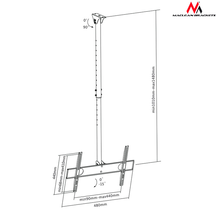 Maclean MC-631 - Suporte de teto para TV LCD LED de 32 a 65 polegadas, 50 kg, ajustável VESA 90°