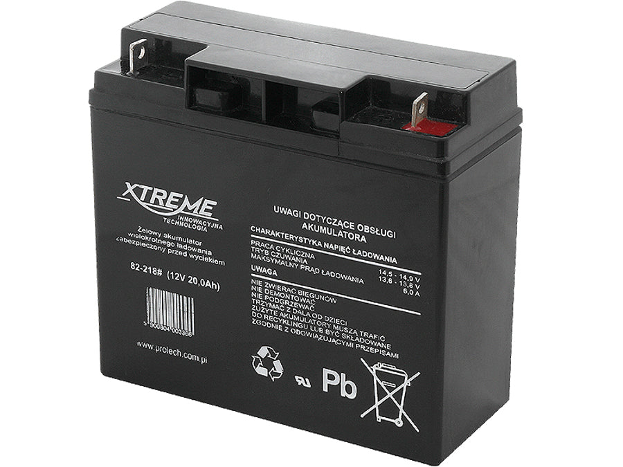 Bateria de gel 12V 20Ah AGM, alimentação de emergência, Dimensões: - Comprimento: 181mm - Largura: 77mm - Altura: 163mm
