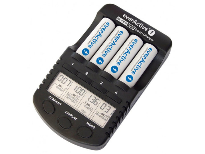 Carregador de bateria AAA R03, AA R6, Ni-MH/Ni-CD EverActive NC-1000 Plus