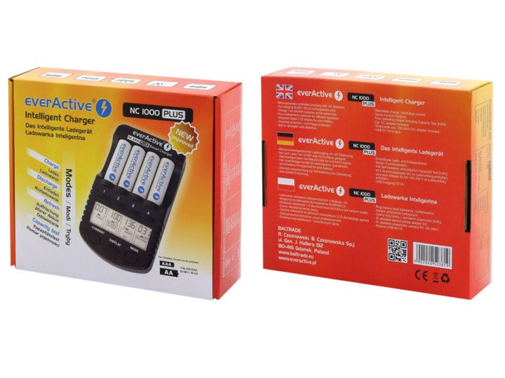 Carregador de bateria AAA R03, AA R6, Ni-MH/Ni-CD EverActive NC-1000 Plus