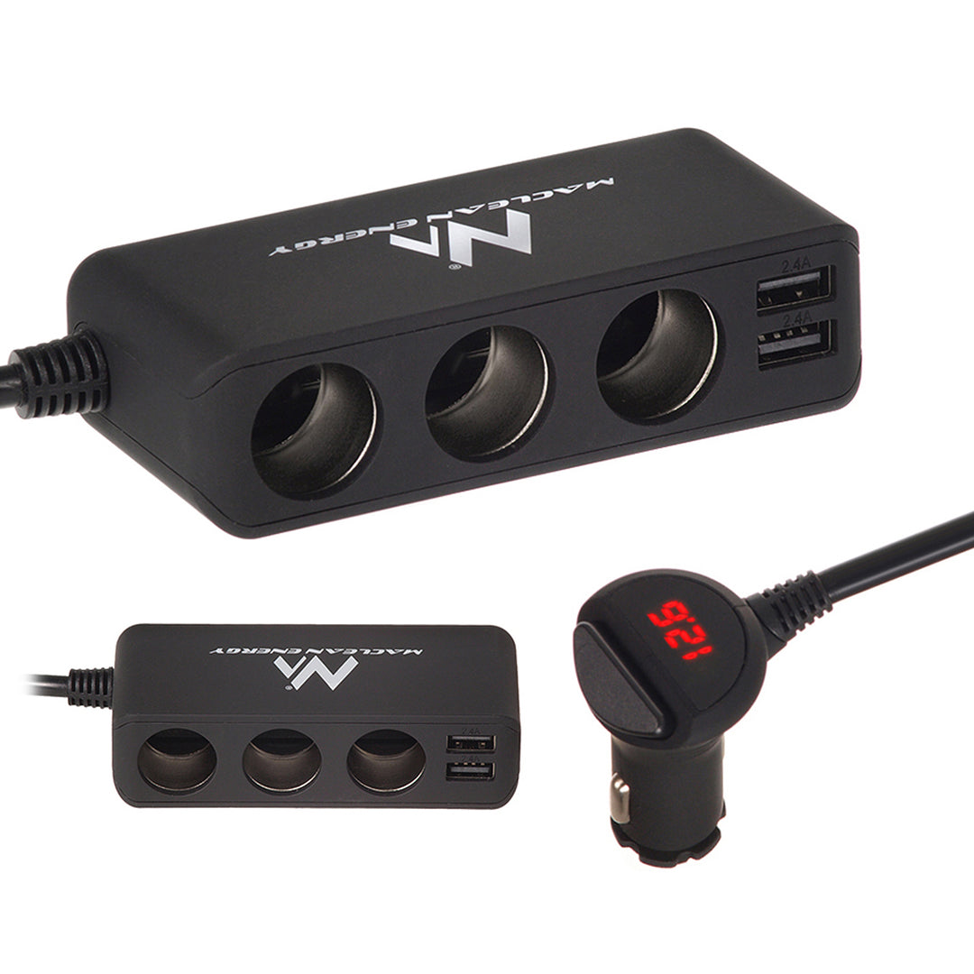 Extensão de isqueiro ladrão e carro 12V, 3 tomadas e 2 portas USB Maclean Energy MCE117