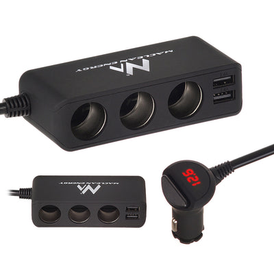 Ladrón y alargador de mechero de coche 12V, 3 tomas y 2 puertos USB Maclean Energy MCE117