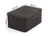 Cesto multiusos Curver com tampa, castanho escuro, estilo rattan L