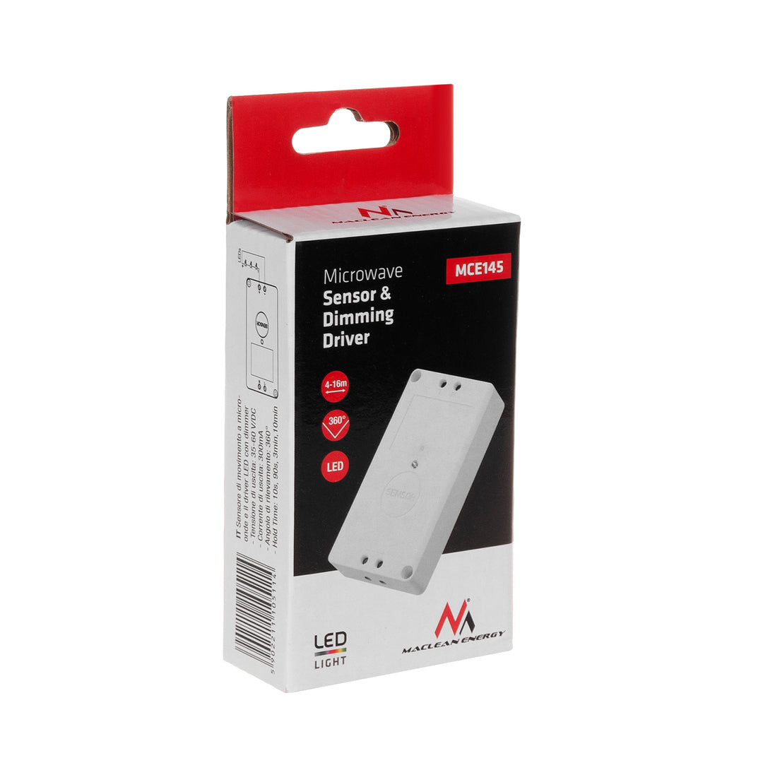 Sensor de movimiento por microondas y controlador de atenuación  alcance 2-8m Maclean MCE145