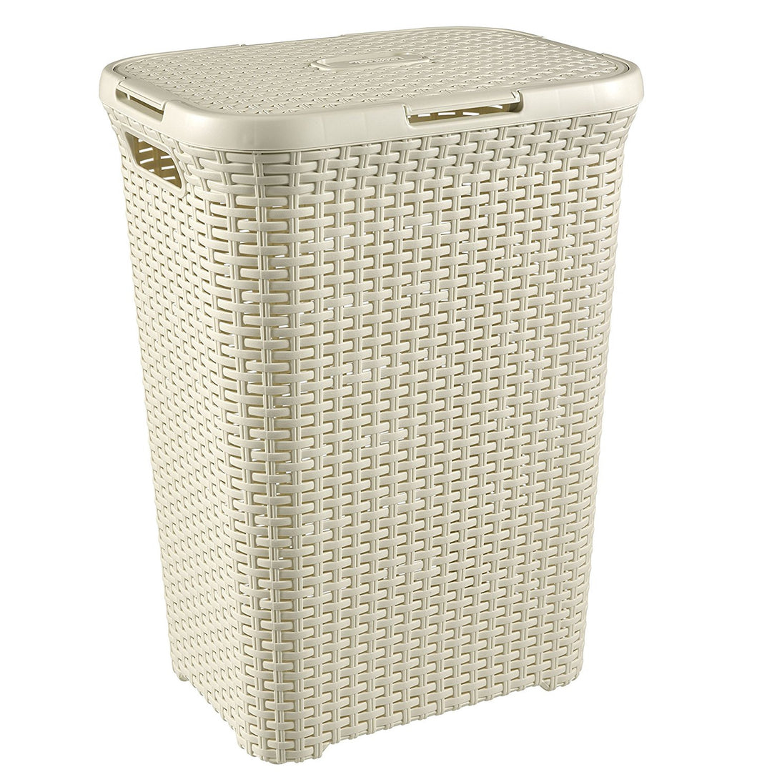 Cesto para roupa suja com bandeja de creme The Curver Natural Style 60l