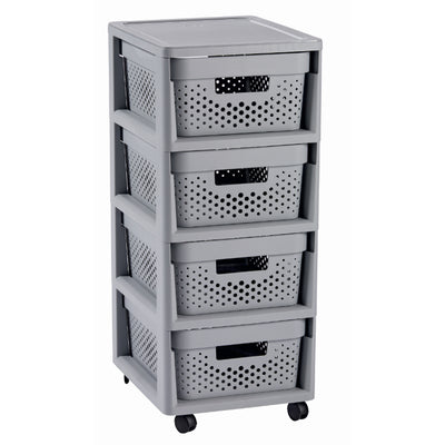 Cômoda de armazenamento e organização com 4 gavetas em estante Curver 4x11L Infinity cinza
