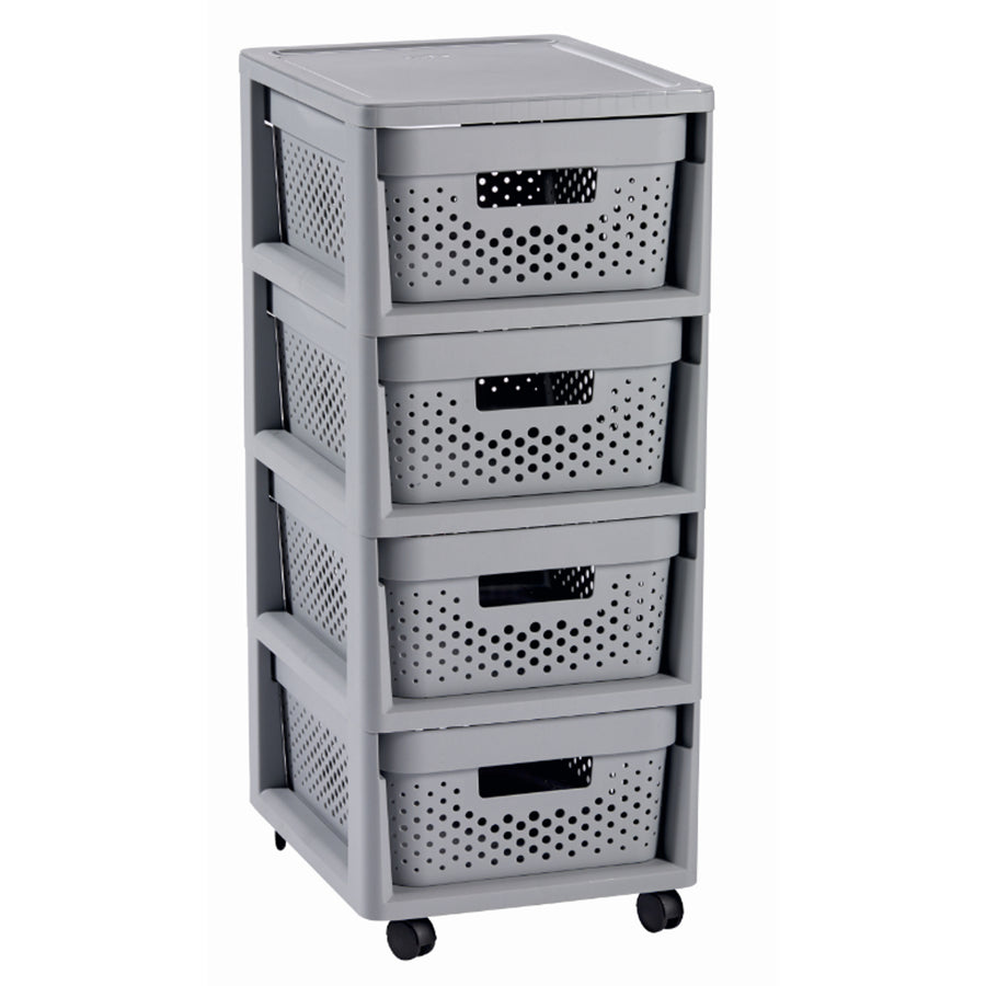 Cômoda de armazenamento e organização com 4 gavetas em estante Curver 4x11L Infinity cinza