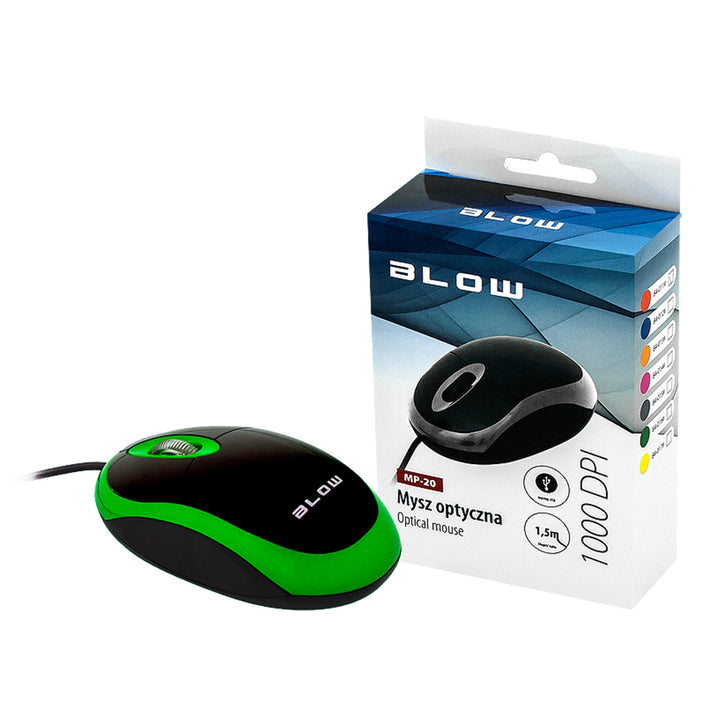 Ratón óptico con cable mp-20 blow usb 1000 DPI azul
