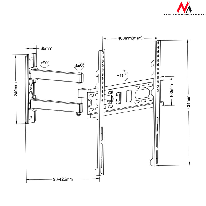 Maclean MC-761LCD/LED TV 26-60" 30kg VESA max 400x400 brazo articulado
