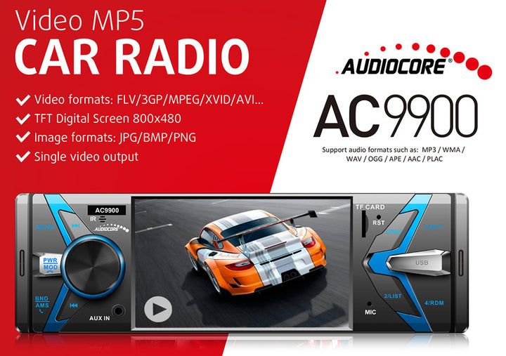 Sistema de audio MP5 AVI DivX Bluetooth manos libres + control remoto Audiocore AC9900