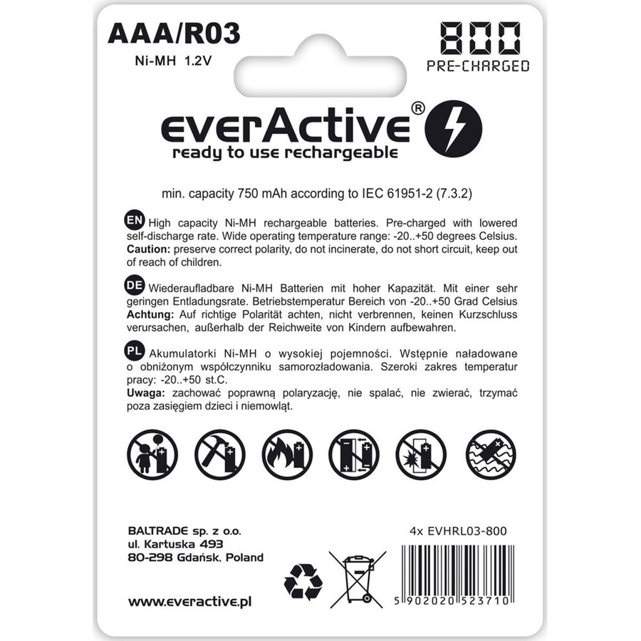 4 baterías EverActive R03 / AAA 800mAh de alta calidad