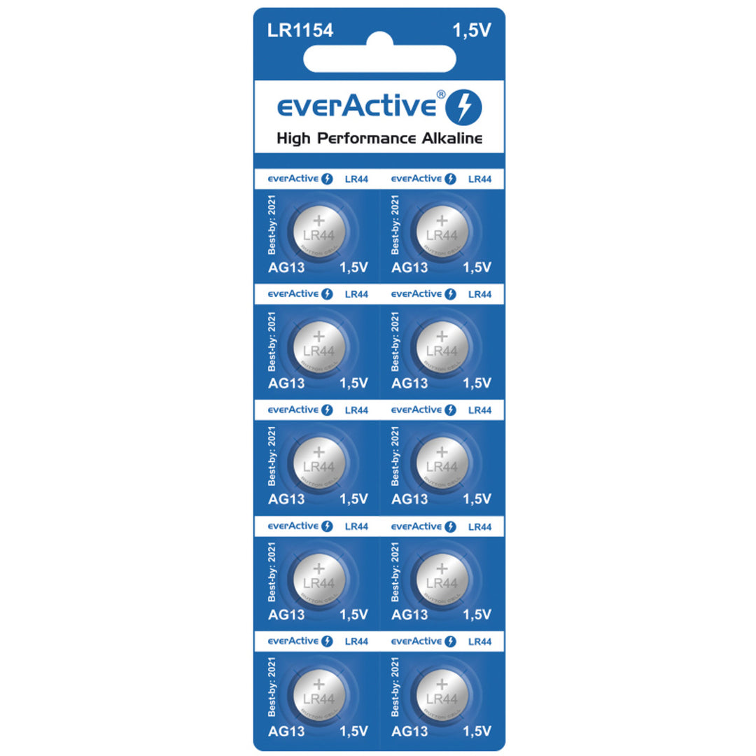 10x pilhas alcalinas G13 LR44 mini baterias botão everActive