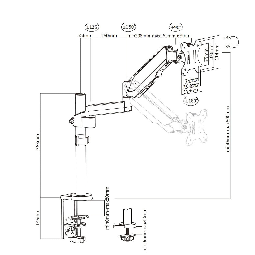 Monitor de mola a gás Maclean MC-775 com braço duplo 17"-32" 8kg