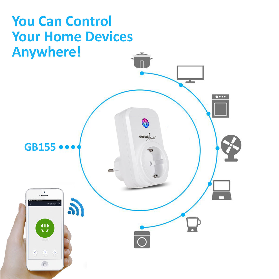 GreenBlue GB155G Tomada sem fio com controle remoto Smart WiFi Alexa App Power Switch