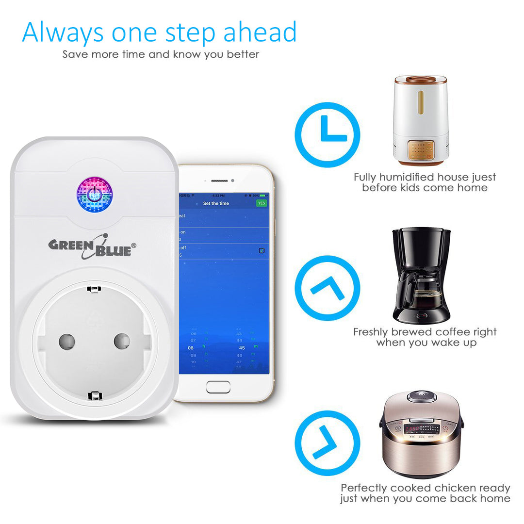 GreenBlue GB155G Tomada sem fio com controle remoto Smart WiFi Alexa App Power Switch